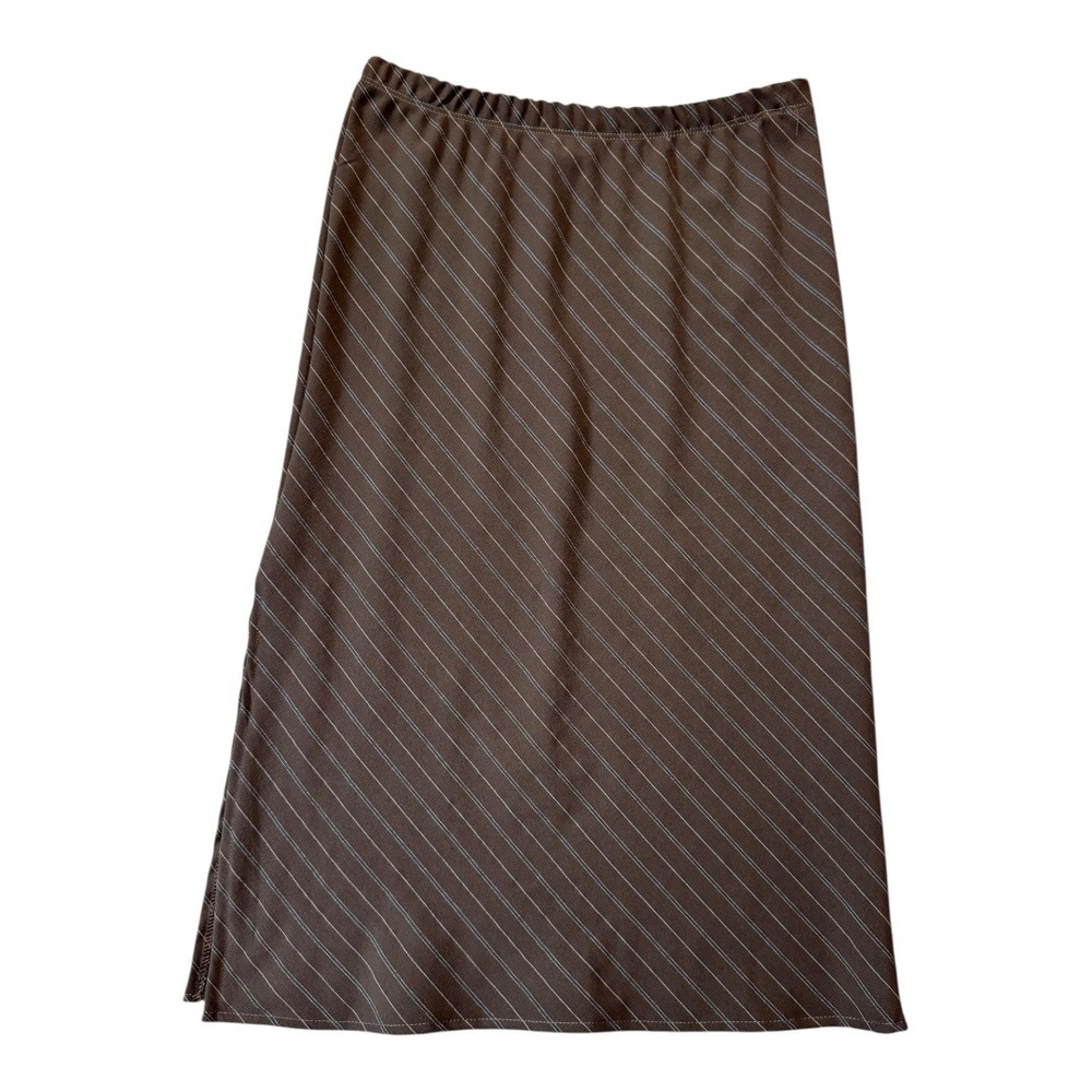 Forgotten Grace Brown Pinstripe Skirt Stretch Knit Pull On Midi Small NWT